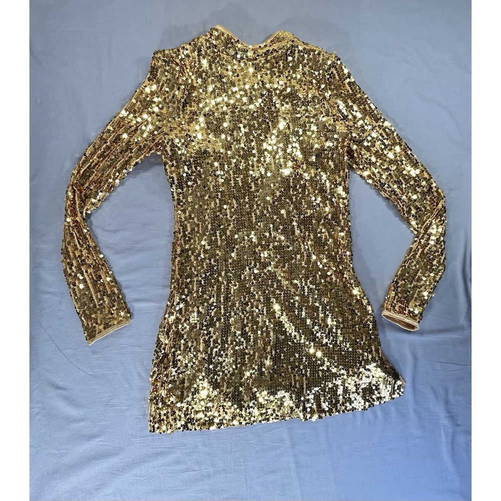 Balera shimmering gold long-sleeve sequin shift dress Women's M Dance Costume